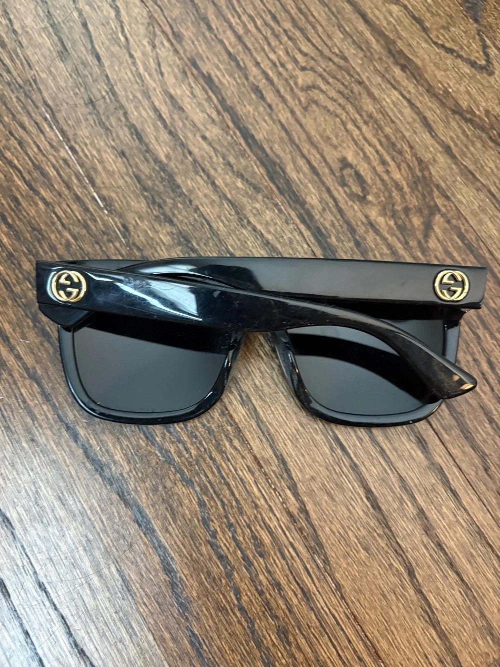 Oversized Authentic Gucci Black Sunglasses with Gold GG Medallions